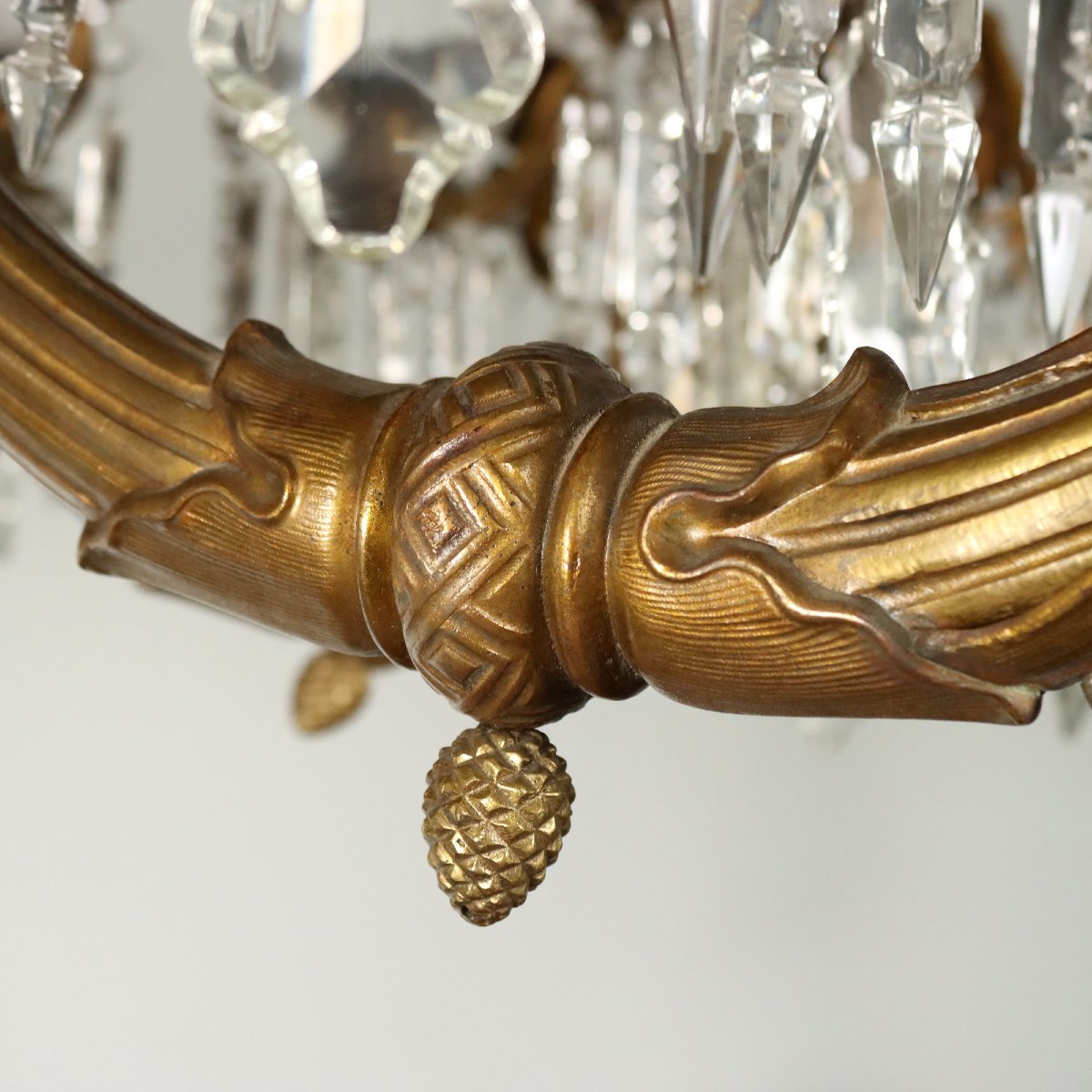 Lustre en Bronze Doré et Verre - Italie Fin XIXe Siècle-photo-3