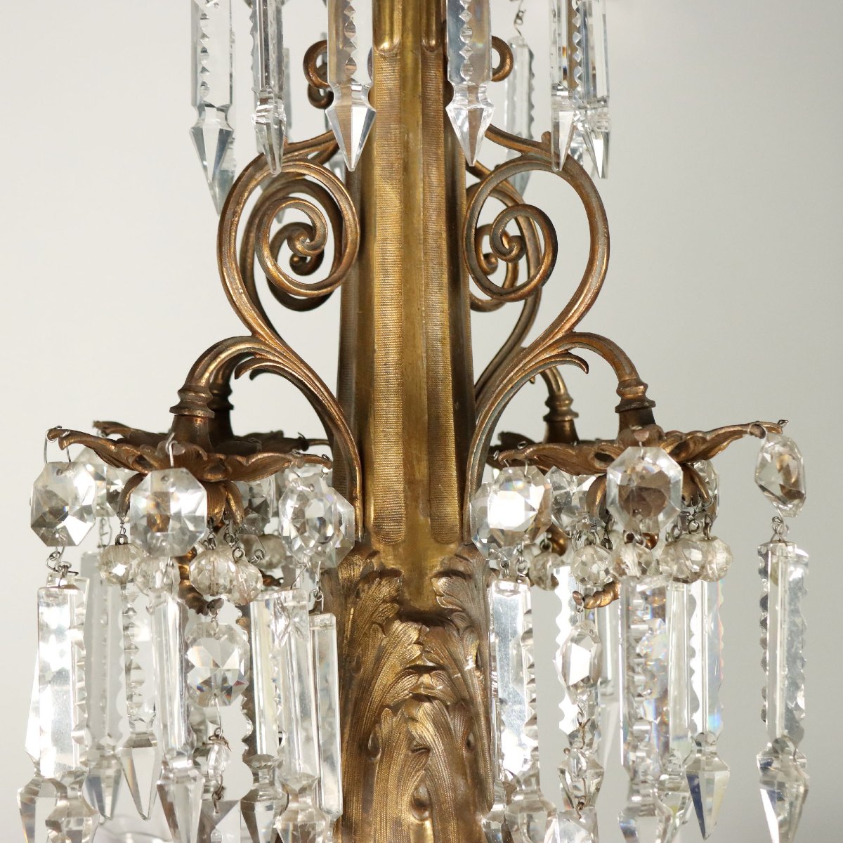 Lustre en Bronze Doré et Verre - Italie Fin XIXe Siècle-photo-6