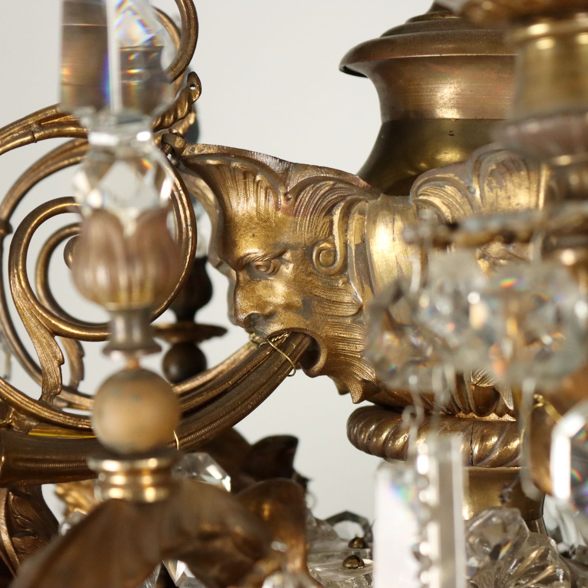 Lustre en Bronze Doré et Verre - Italie Fin XIXe Siècle-photo-7