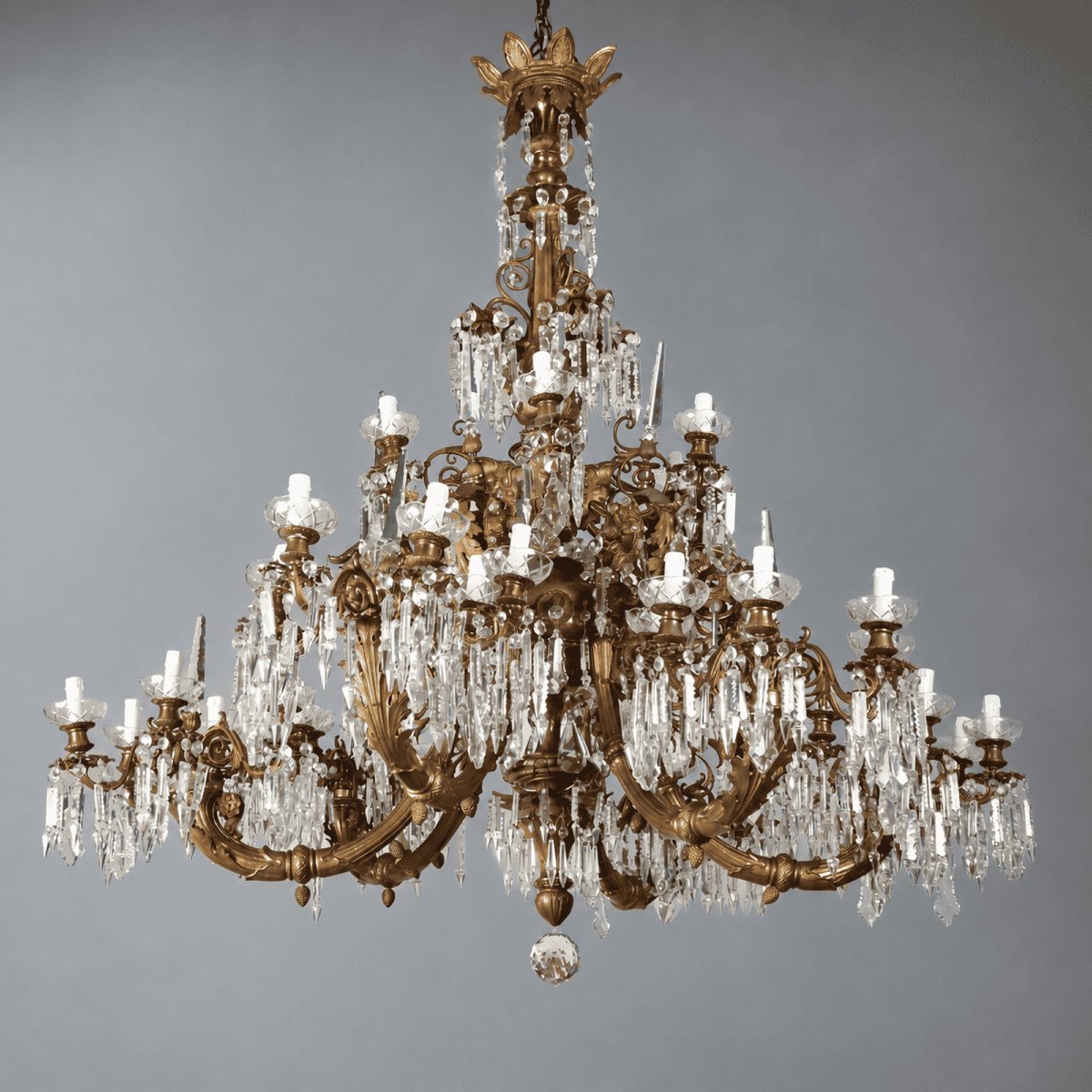 Lustre en Bronze Doré et Verre - Italie Fin XIXe Siècle
