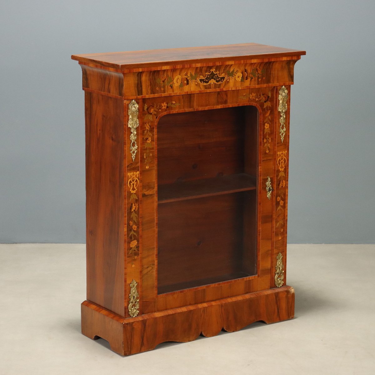 Vitrine Ancienne Noyer Décorations Bronze Royaume-Uni XIXe Siècle