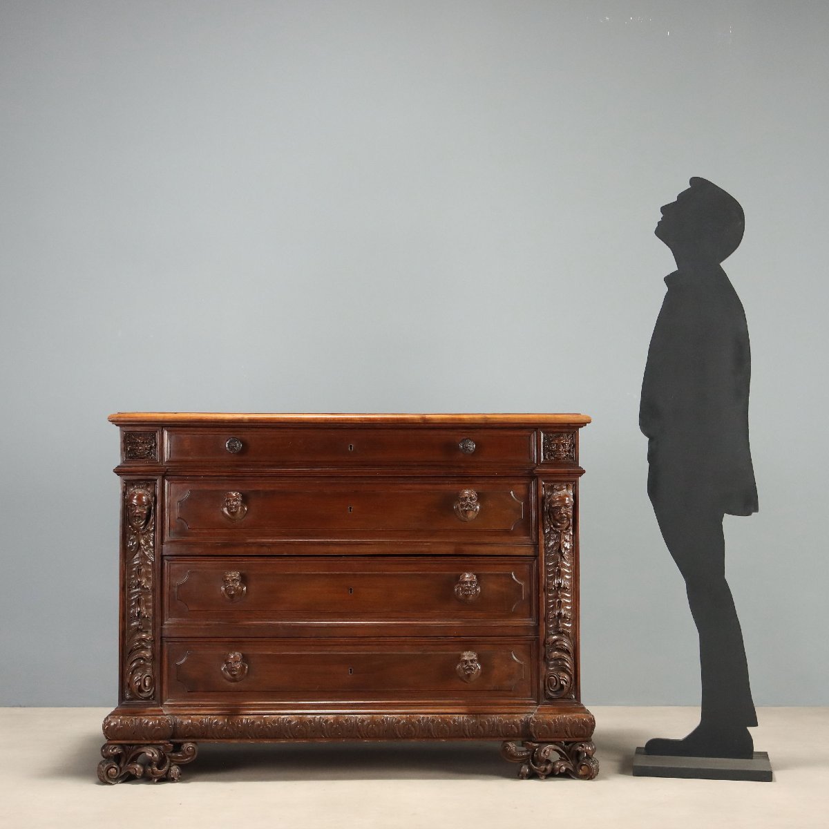 Commode Style Baroque en Noyer - Italie Milieu XXe Siècle-photo-2