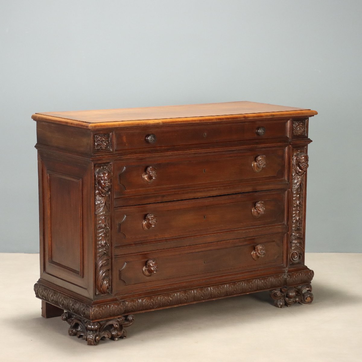 Commode Style Baroque en Noyer - Italie Milieu XXe Siècle