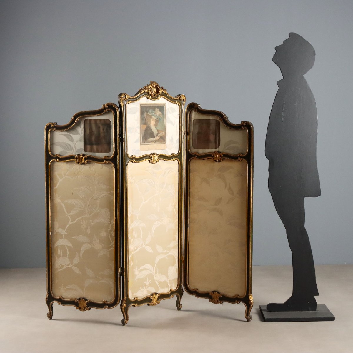 Paravent Baroque Ancien Bois Doré Italie du XIXe Siècle-photo-2