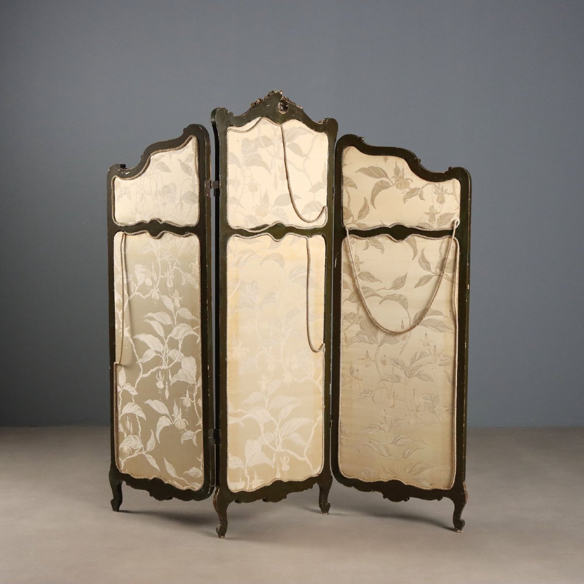 Paravent Baroque Ancien Bois Doré Italie du XIXe Siècle-photo-3