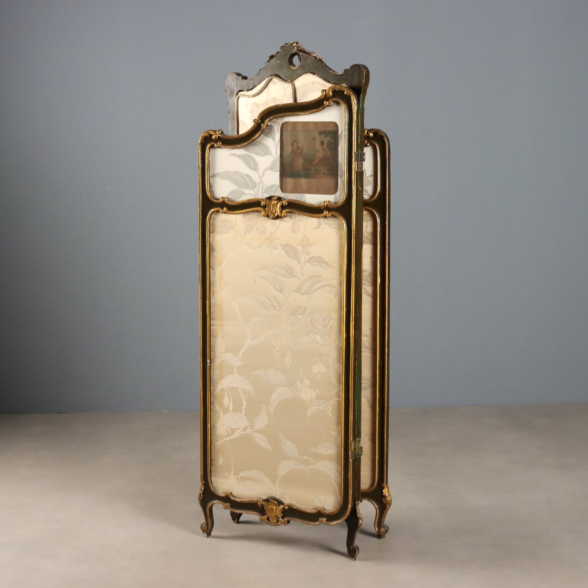 Paravent Baroque Ancien Bois Doré Italie du XIXe Siècle-photo-4
