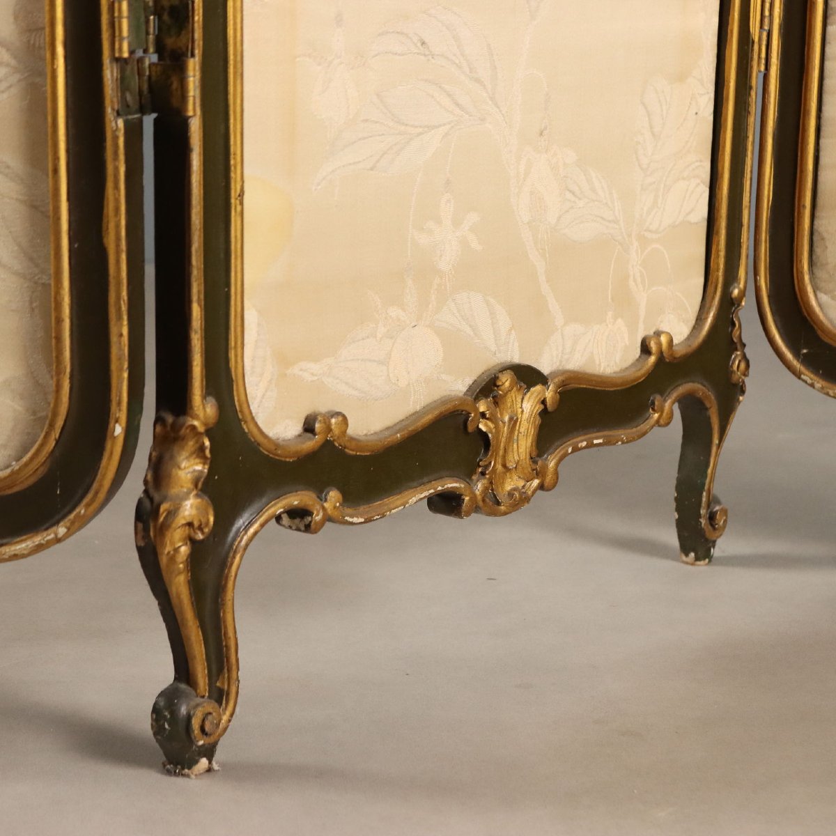 Paravent Baroque Ancien Bois Doré Italie du XIXe Siècle-photo-1
