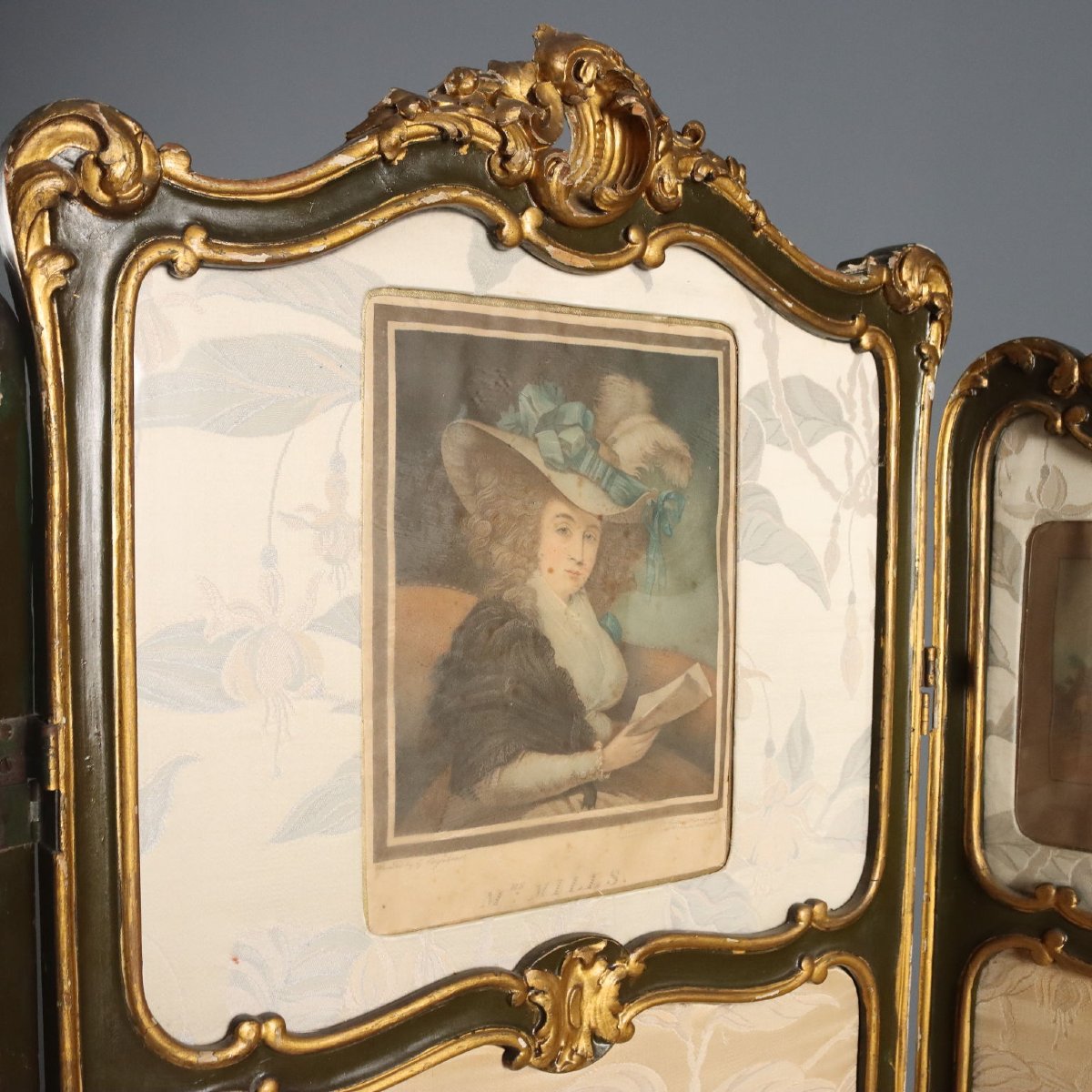 Paravent Baroque Ancien Bois Doré Italie du XIXe Siècle-photo-4