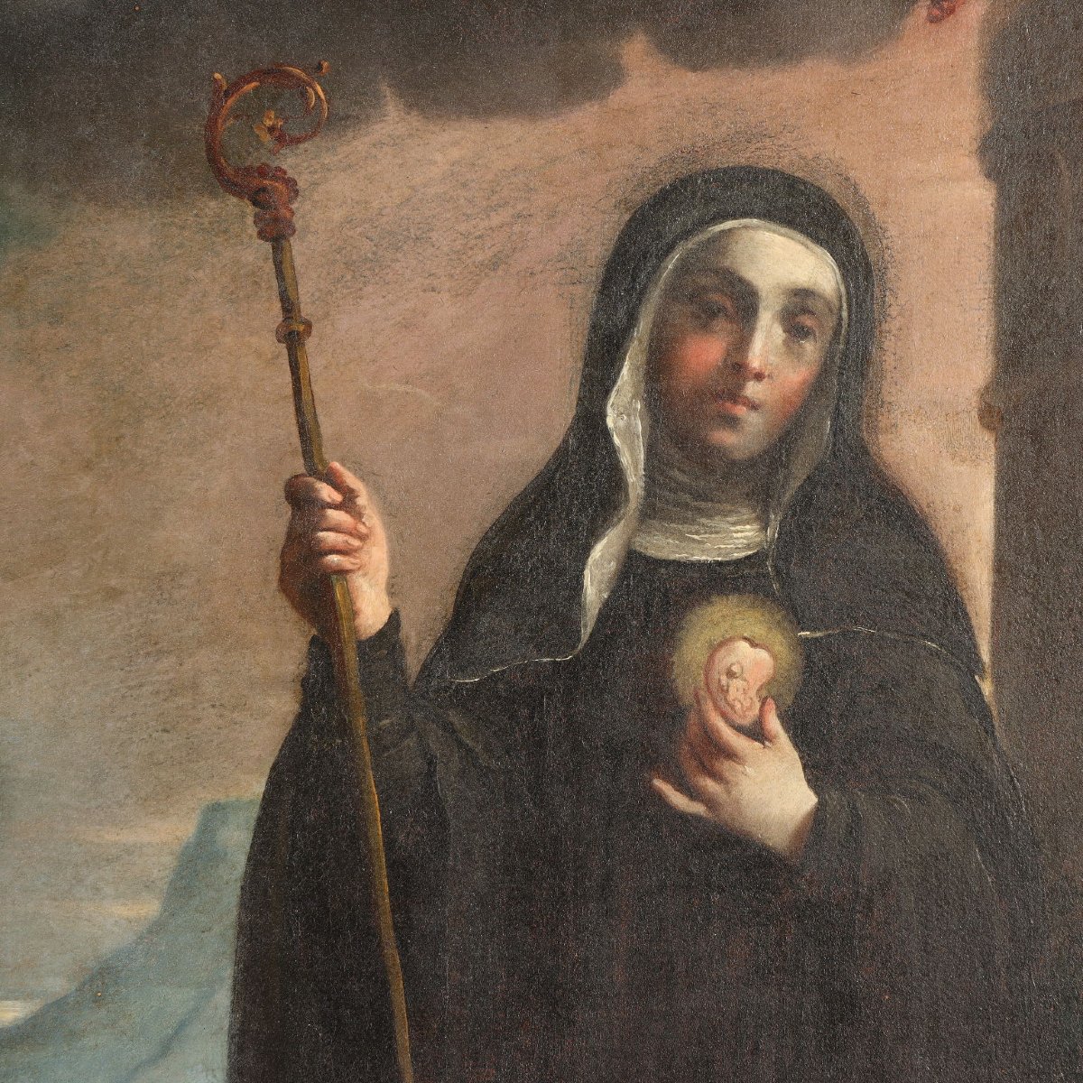 Antique Painting Virgin Mary With Saints Oil On Canvas '600 Original-photo-2