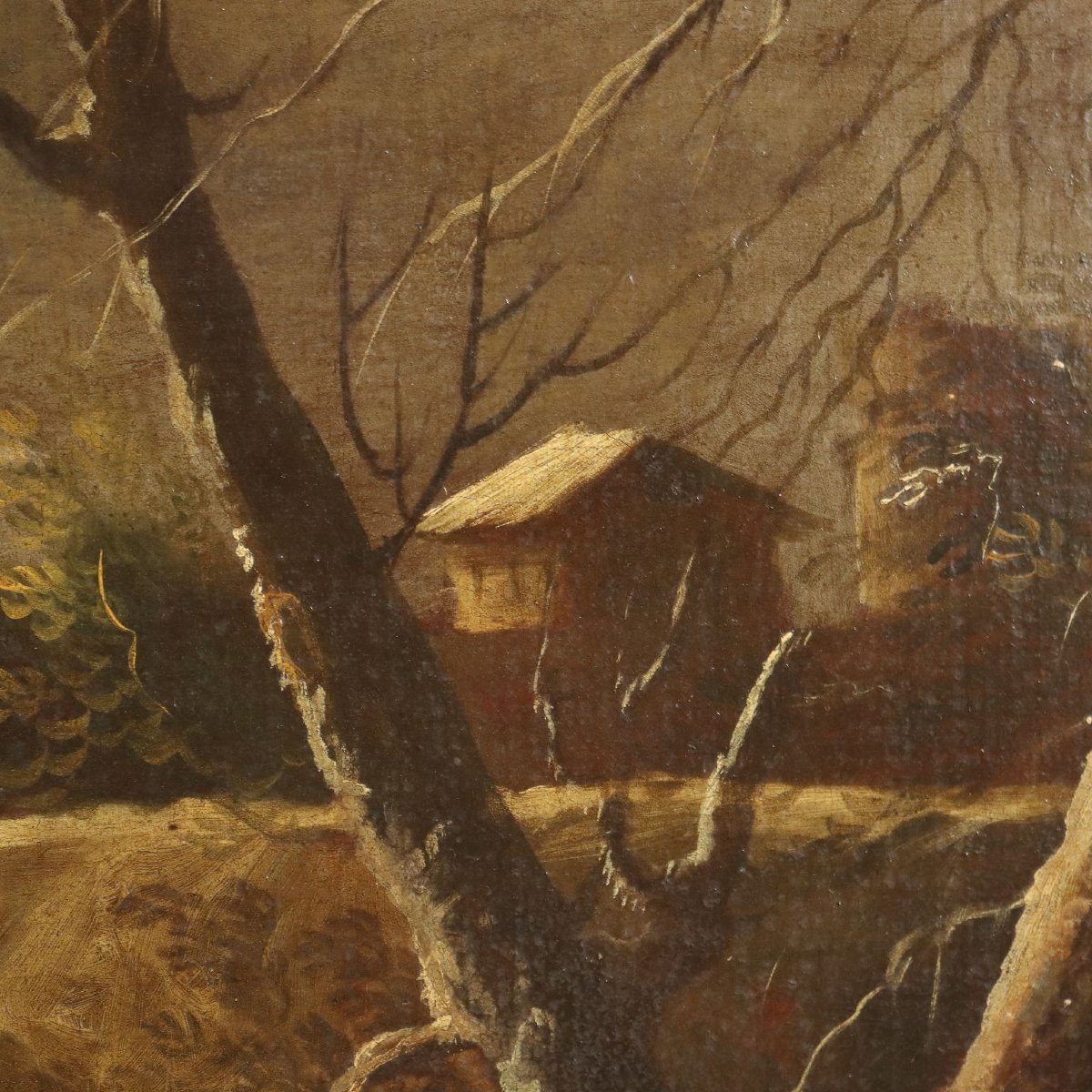 Tableau Ancien Sphère de Marco Ricci Paysage d'Hiver XVIIIe Siècle Original-photo-1