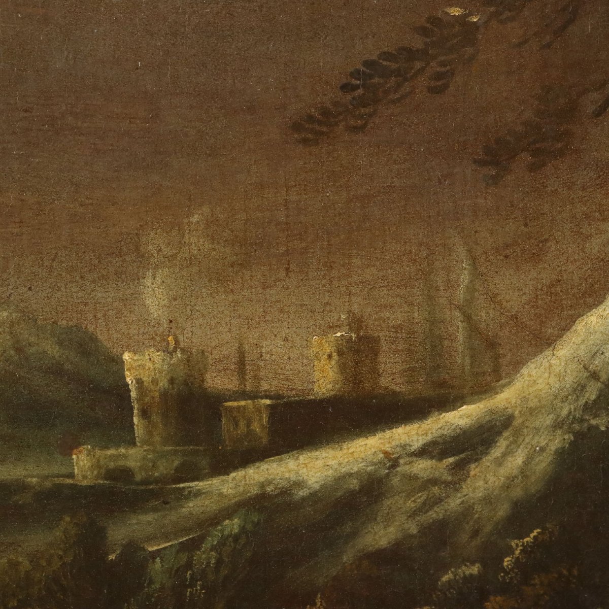 Tableau Ancien Sphère de Marco Ricci Paysage d'Hiver XVIIIe Siècle Original-photo-5