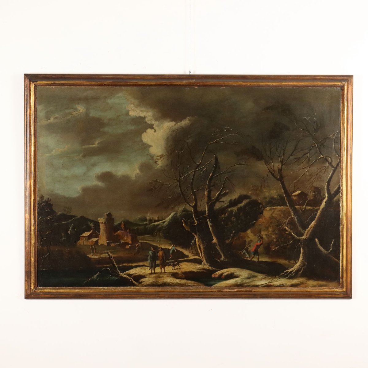 Tableau Ancien Sphère de Marco Ricci Paysage d'Hiver XVIIIe Siècle Original