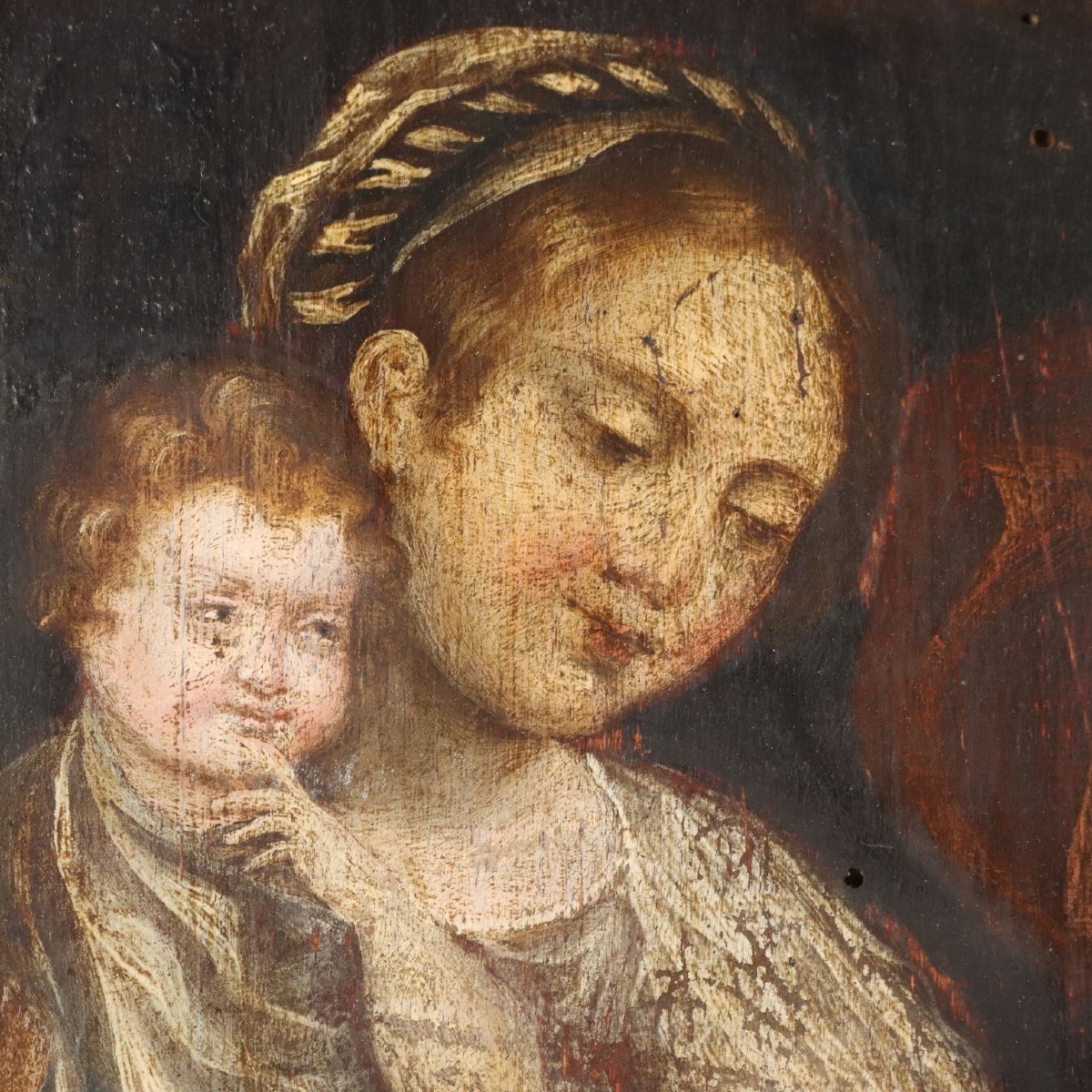 The Holy Family Antique Painting Oil On Panel XVI-xvii Century Original-photo-4