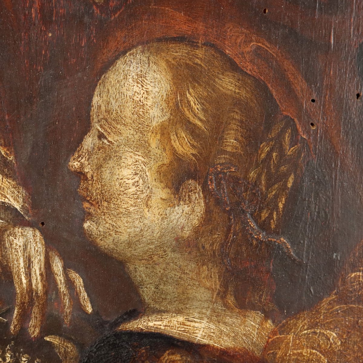 The Holy Family Antique Painting Oil On Panel XVI-xvii Century Original-photo-3