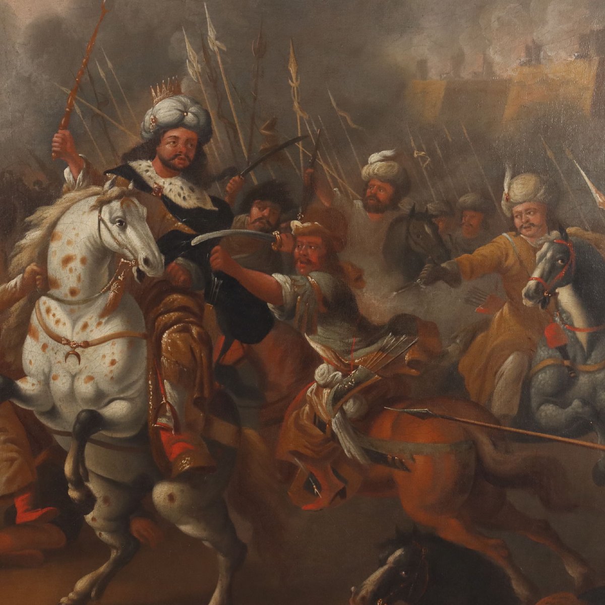 Tableau Ancien Scène de Bataille Huile sur Toile XVIIIe Siècle-photo-3