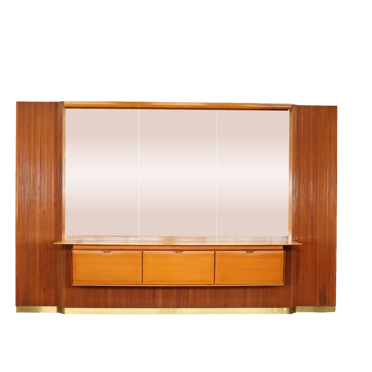 Vintage 1950s Mahogany Blonde Glass Aluminum Wall Cabinet Italy Original-photo-2