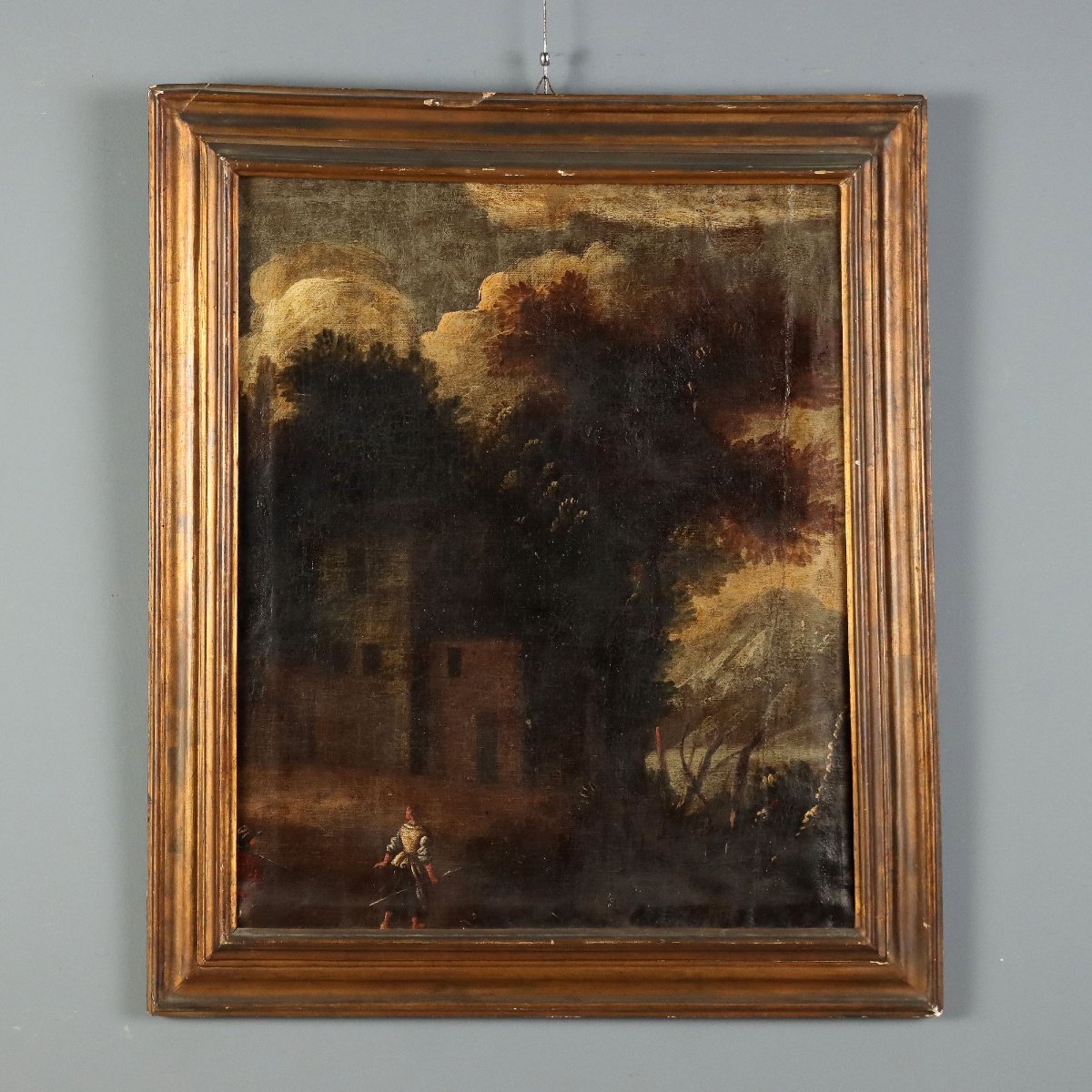 Antique Painting Landscape With Buildings Oil On Canvas '700