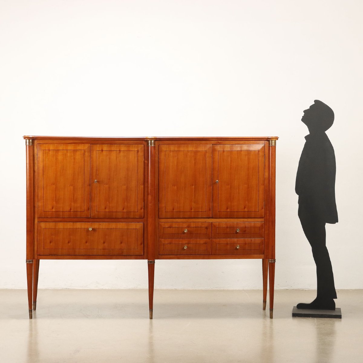 Vintage Cabinet Cherry Veneer Brass Italy 1950s Original-photo-2