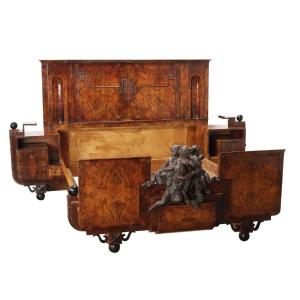 Art Deco Walnut Bed Italy Early 20th Century