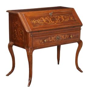 Antique Writing Desk Walnut Drawers Inlays Italy XVIII Century