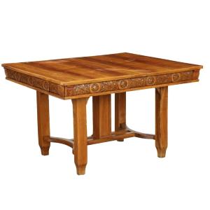 Antique Table Art Nouveau Cherrywood Carvings Italy XIX Century