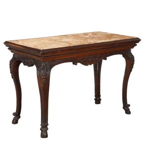 Antique Baroque Table Walnut Marble Top Italy XVIII Century