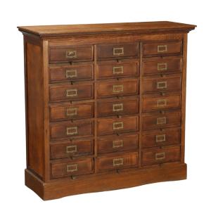 Antique File Cabinet Oak Fir 21 Drawers Italy Early XX Century