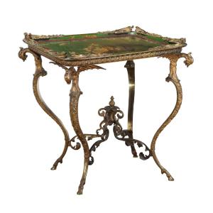 Antique Middle Victorian Table Bronze Papier Maché England XIX Century