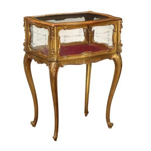 Table Basse Ancienne Style Rococo Vitrine Bois Doré XIXe Siècle