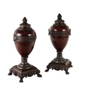 Pair Of Vases Rouge Griotte Marble France XIX Century