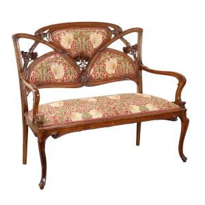 Antique Sofa Art Nouveau Walnut Padding Restorations XIX-xx Century