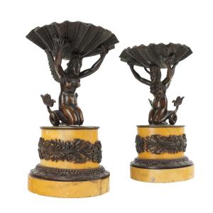 Antique Cups First Quarter '800 Bronze And Yellow Marble Of Siena