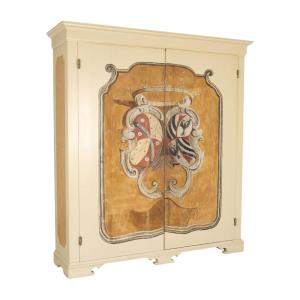 Antique Wardrobe Baroque Style Coat Of Arms Fir XX Century