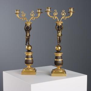 Bougeoirs Anciens Style Napoléon III Bronze du XXe Siècle