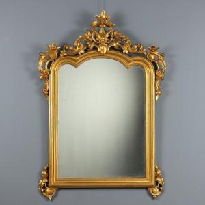 Miroir Ancien Bois Gravé Doré Italie du XIXe Siècle 