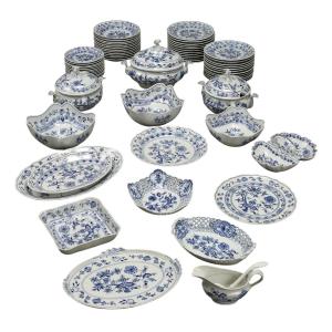 Service d'Assiettes Ancien Porcelaine Zwiebelmuster Tchécoslovaquie