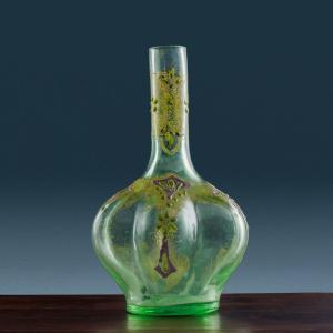 Antique Gallé Vase Enamelled Glass Flower Decorations XIX Century