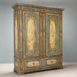 Armoire Ancienne Style Baroque Bois Peint Italie du XIXe Siècle