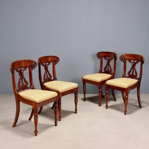 Chaises Victoriennes Anciennes Acajou Gravé Angleterre du XIXe Siècle