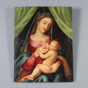 Antique Painting Virgin Mary With Jesus Child XVI Century