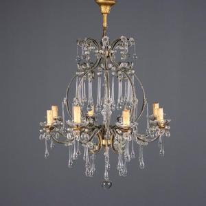 Lustre Ancien Métal Verre 8 Lumières Italie du XIXe Siècle