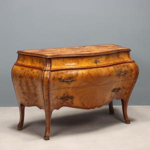 Commode Ancienne Style Baroque Plaquée en Bruyère XXe Siècle