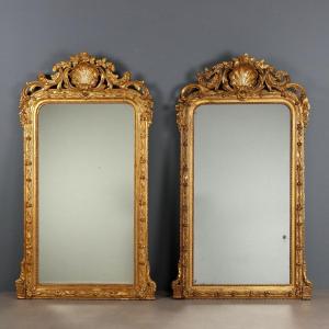 Pair Of Carved And Gilded Mirrors Italy Mid-19th Century
