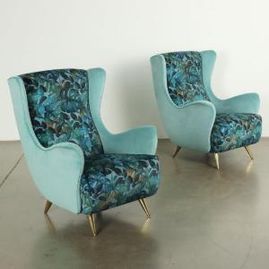 Fauteuils Vintage Jungle Collection Velours Laiton Italie Années 50