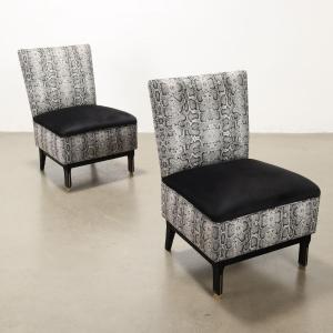 Fauteuils Vintage Jungle Collection Tissu Italie Années 50-60