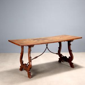 Table de Réfectoire Ancienne Noyer Fer Forgé Italie du XXe Siècle