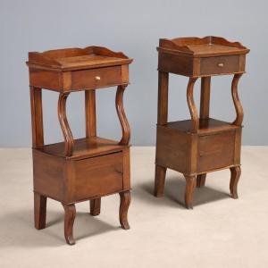 Pair Of Walnut Bedside Tables Italy Mid-19th Century