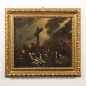 Antique Painting Religious Subject Oil On Canvas XVII Century