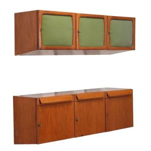 Vintage Wall Units Teak Mahogany Drawers Italy 1960s