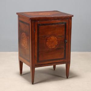 Antique Bedside Table Walnut Various Woods Italy XVIII Century